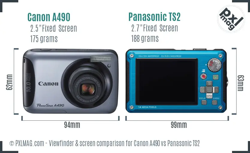 Canon A490 vs Panasonic TS2 Screen and Viewfinder comparison