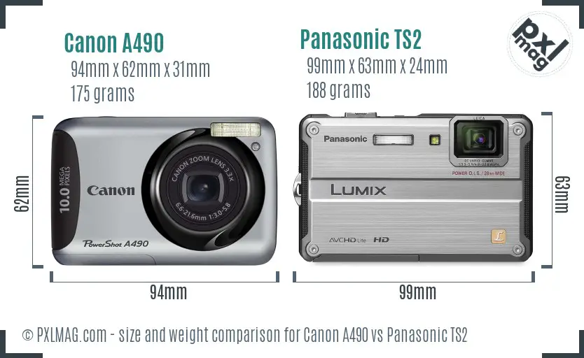 Canon A490 vs Panasonic TS2 size comparison