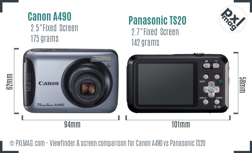 Canon A490 vs Panasonic TS20 Screen and Viewfinder comparison