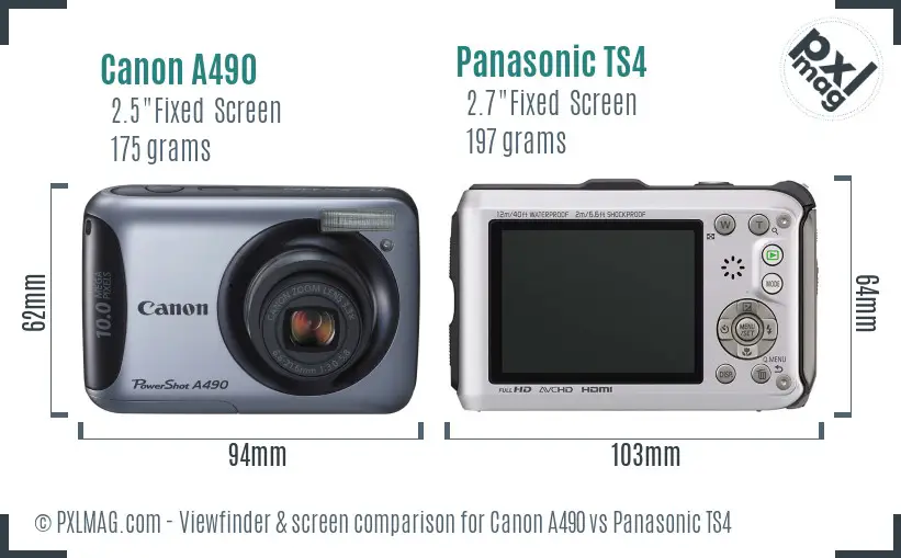 Canon A490 vs Panasonic TS4 Screen and Viewfinder comparison Canon A490 vs Panasonic TS4 Screen and Viewfinder comparison