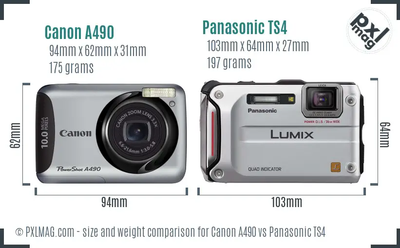 Canon A490 vs Panasonic TS4 size comparison Canon A490 vs Panasonic TS4 size comparison