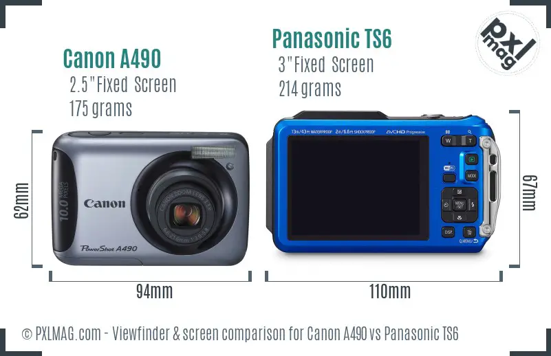 Canon A490 vs Panasonic TS6 Screen and Viewfinder comparison
