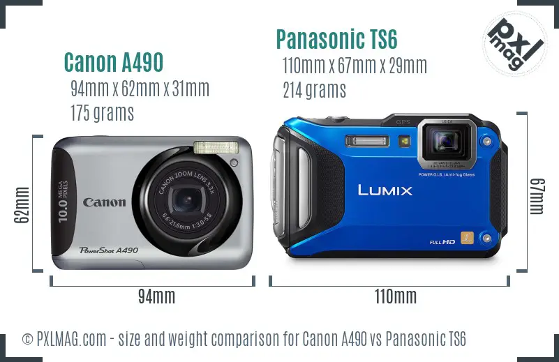 Canon A490 vs Panasonic TS6 size comparison