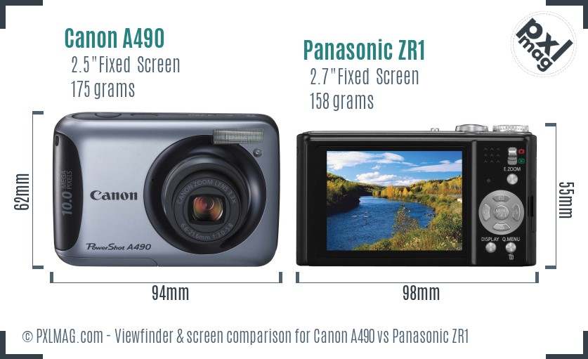 Canon A490 vs Panasonic ZR1 Screen and Viewfinder comparison