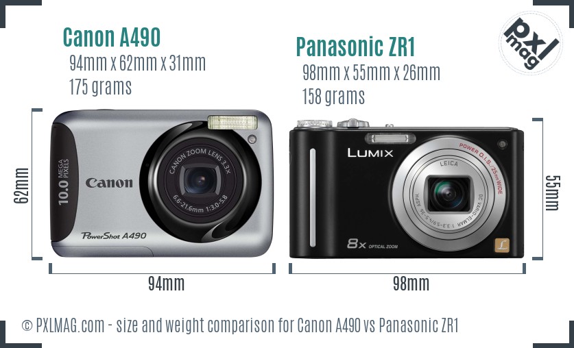 Canon A490 vs Panasonic ZR1 size comparison Canon A490 vs Panasonic ZR1 size comparison
