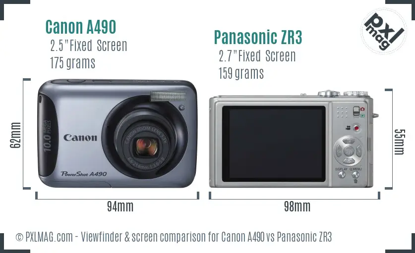 Canon A490 vs Panasonic ZR3 Screen and Viewfinder comparison Canon A490 vs Panasonic ZR3 Screen and Viewfinder comparison