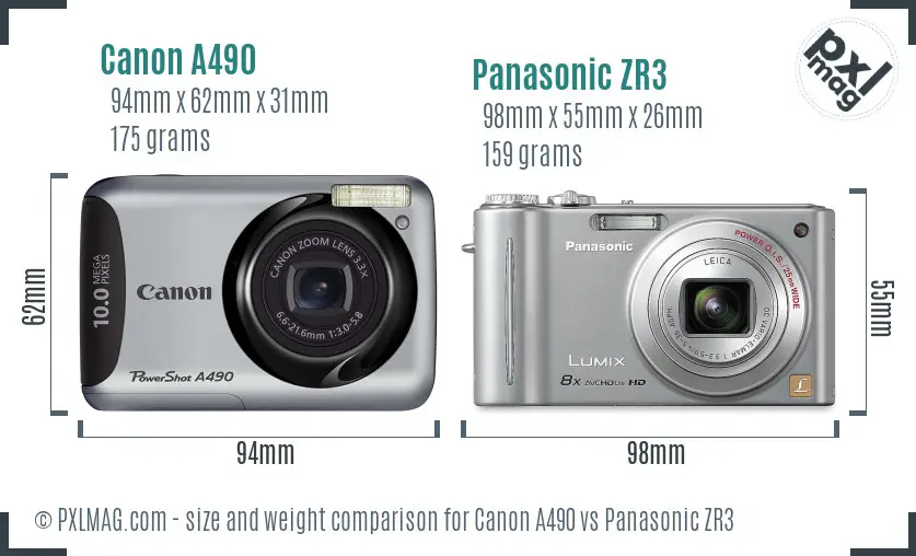 Canon A490 vs Panasonic ZR3 size comparison Canon A490 vs Panasonic ZR3 size comparison
