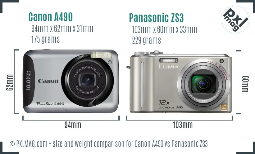 Canon A490 vs Panasonic ZS3 size comparison Canon A490 vs Panasonic ZS3 size comparison