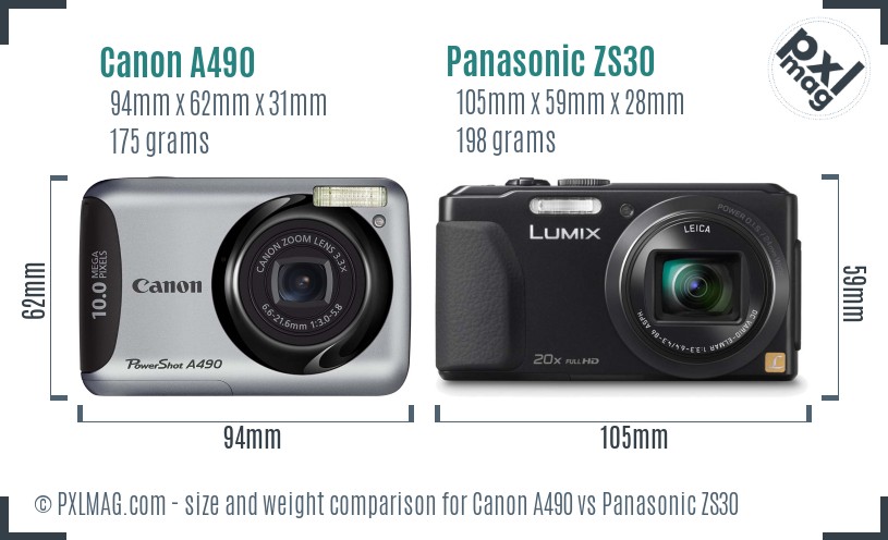 Canon A490 vs Panasonic ZS30 size comparison Canon A490 vs Panasonic ZS30 size comparison