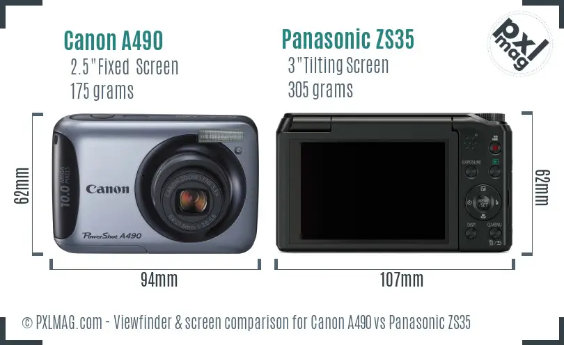 Canon A490 vs Panasonic ZS35 Screen and Viewfinder comparison Canon A490 vs Panasonic ZS35 Screen and Viewfinder comparison