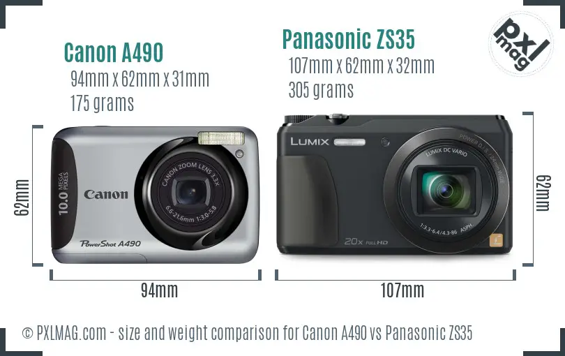 Canon A490 vs Panasonic ZS35 size comparison Canon A490 vs Panasonic ZS35 size comparison