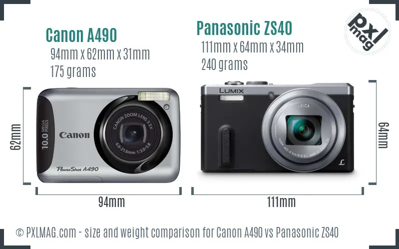 Canon A490 vs Panasonic ZS40 size comparison