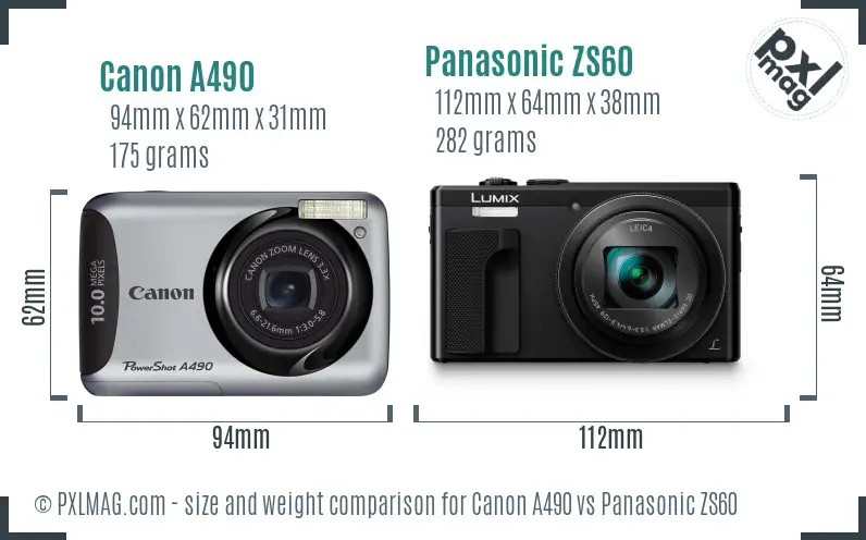 Canon A490 vs Panasonic ZS60 size comparison Canon A490 vs Panasonic ZS60 size comparison