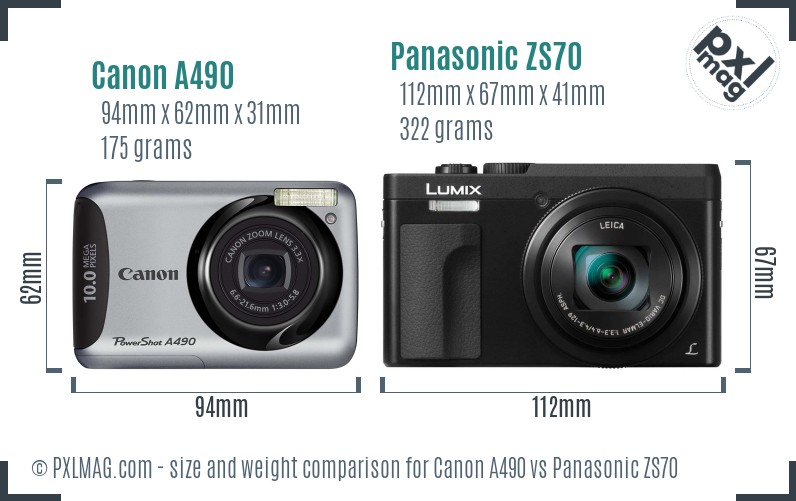 Canon A490 vs Panasonic ZS70 size comparison Canon A490 vs Panasonic ZS70 size comparison