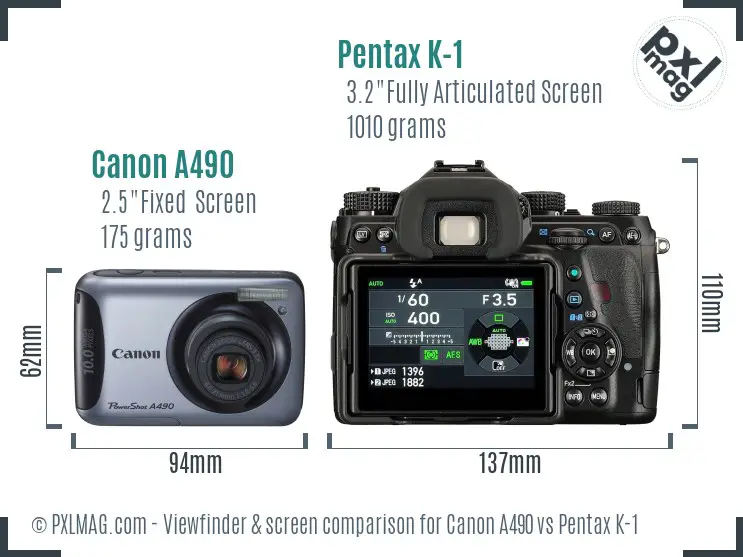 Canon A490 vs Pentax K-1 Screen and Viewfinder comparison