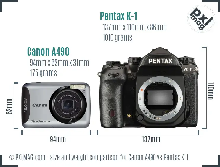 Canon A490 vs Pentax K-1 size comparison