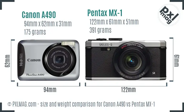 Canon A490 vs Pentax MX-1 size comparison