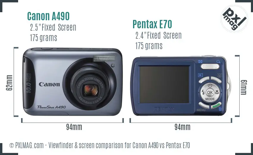 Canon A490 vs Pentax E70 Screen and Viewfinder comparison Canon A490 vs Pentax E70 Screen and Viewfinder comparison