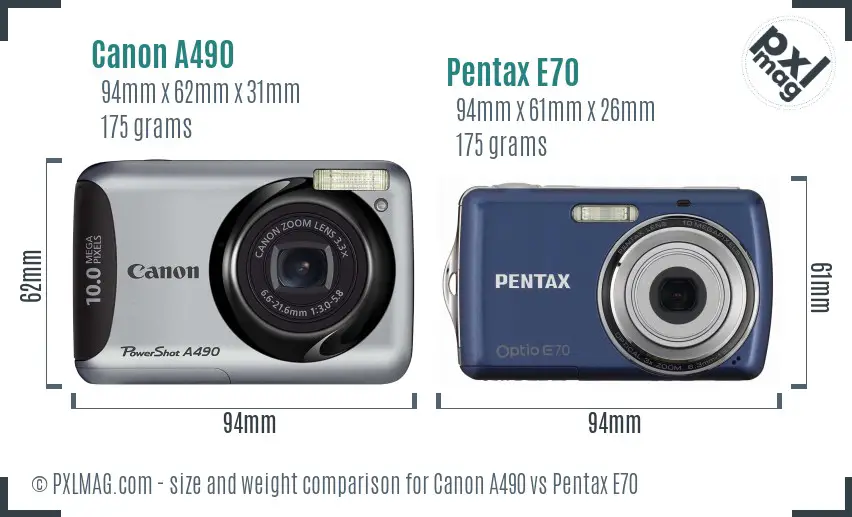 Canon A490 vs Pentax E70 size comparison Canon A490 vs Pentax E70 size comparison