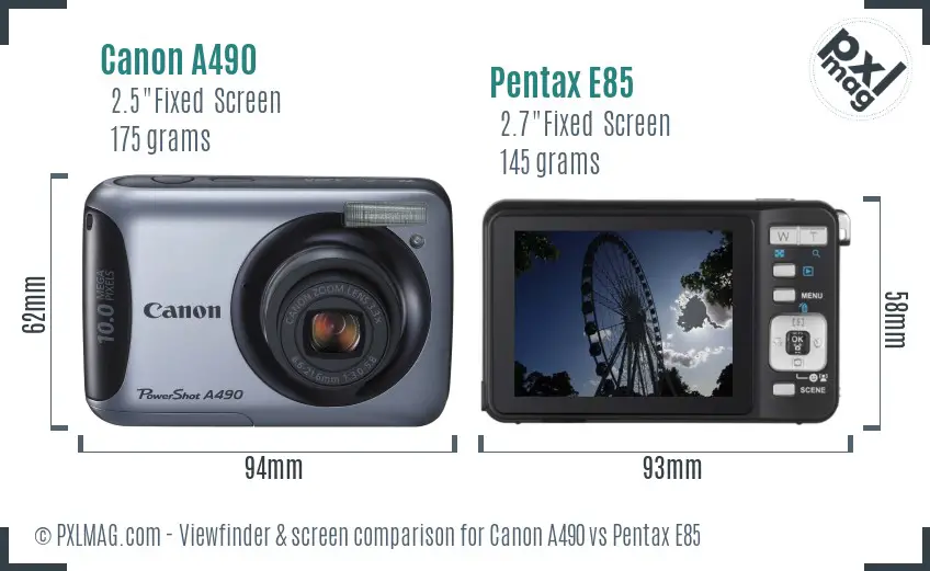 Canon A490 vs Pentax E85 Screen and Viewfinder comparison Canon A490 vs Pentax E85 Screen and Viewfinder comparison