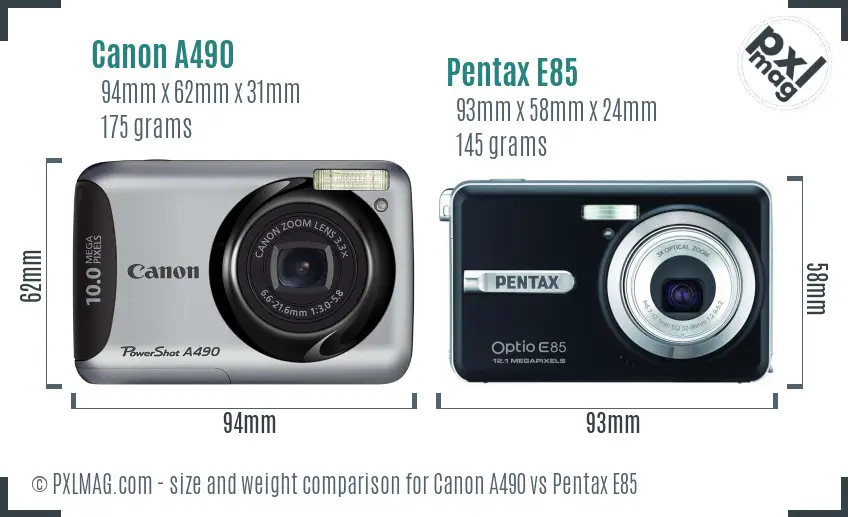 Canon A490 vs Pentax E85 size comparison Canon A490 vs Pentax E85 size comparison