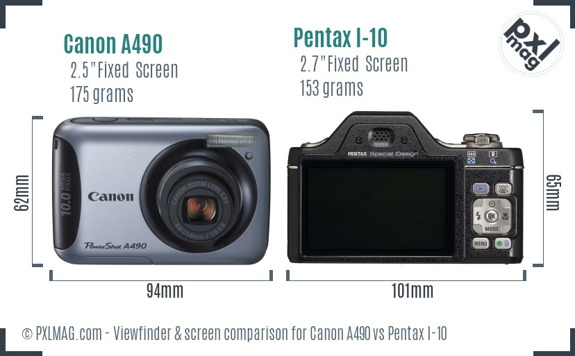 Canon A490 vs Pentax I-10 Screen and Viewfinder comparison