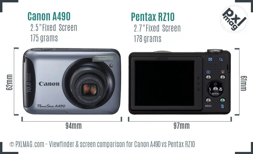 Canon A490 vs Pentax RZ10 Screen and Viewfinder comparison