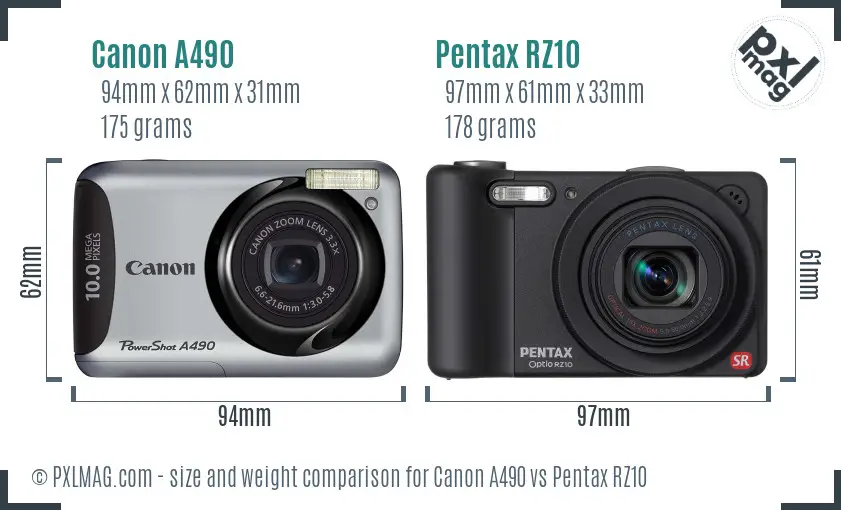 Canon A490 vs Pentax RZ10 size comparison