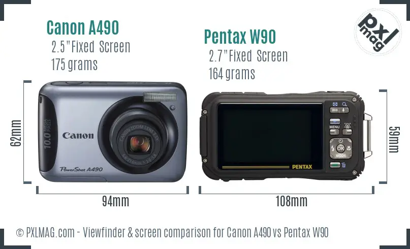 Canon A490 vs Pentax W90 Screen and Viewfinder comparison Canon A490 vs Pentax W90 Screen and Viewfinder comparison