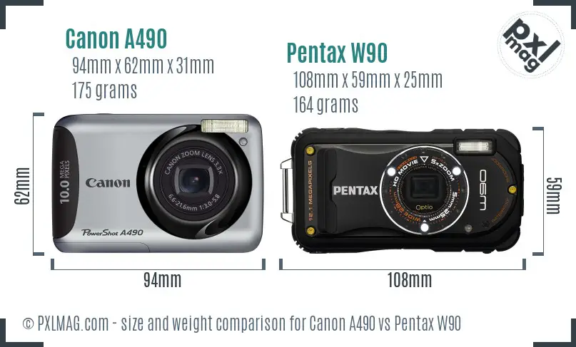 Canon A490 vs Pentax W90 size comparison Canon A490 vs Pentax W90 size comparison