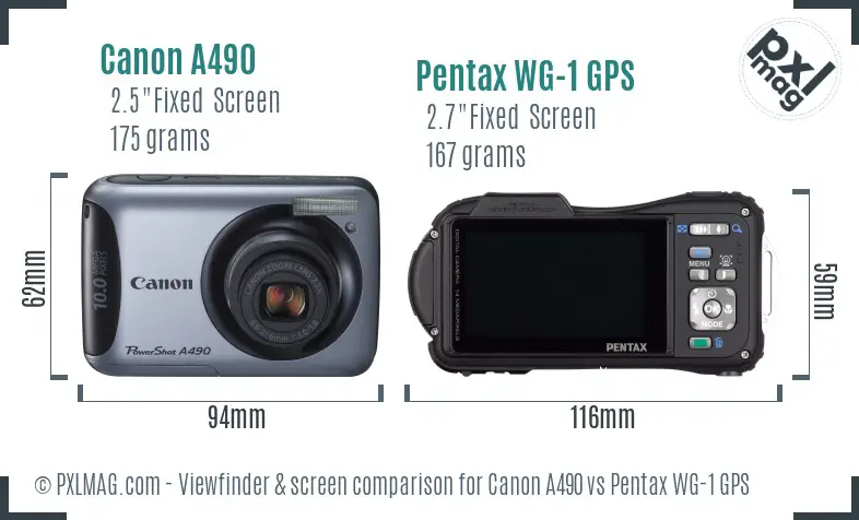 Canon A490 vs Pentax WG-1 GPS Screen and Viewfinder comparison