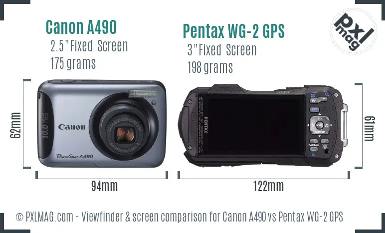 Canon A490 vs Pentax WG-2 GPS Screen and Viewfinder comparison