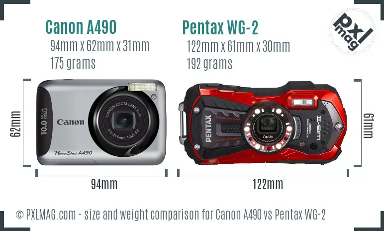 Canon A490 vs Pentax WG-2 size comparison