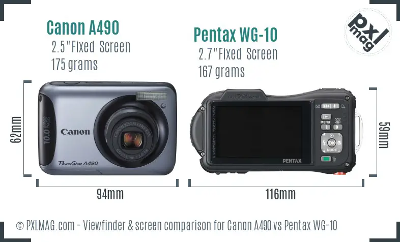 Canon A490 vs Pentax WG-10 Screen and Viewfinder comparison