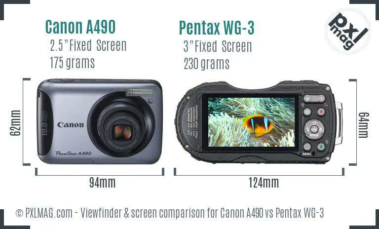 Canon A490 vs Pentax WG-3 Screen and Viewfinder comparison