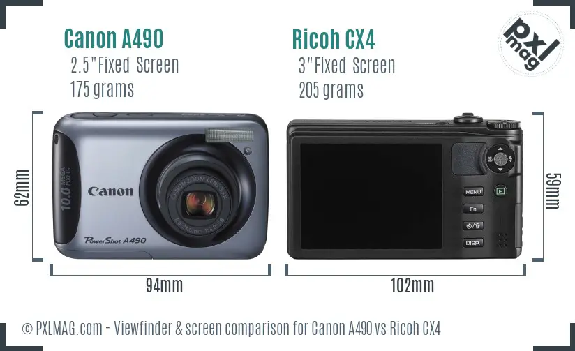 Canon A490 vs Ricoh CX4 Screen and Viewfinder comparison Canon A490 vs Ricoh CX4 Screen and Viewfinder comparison
