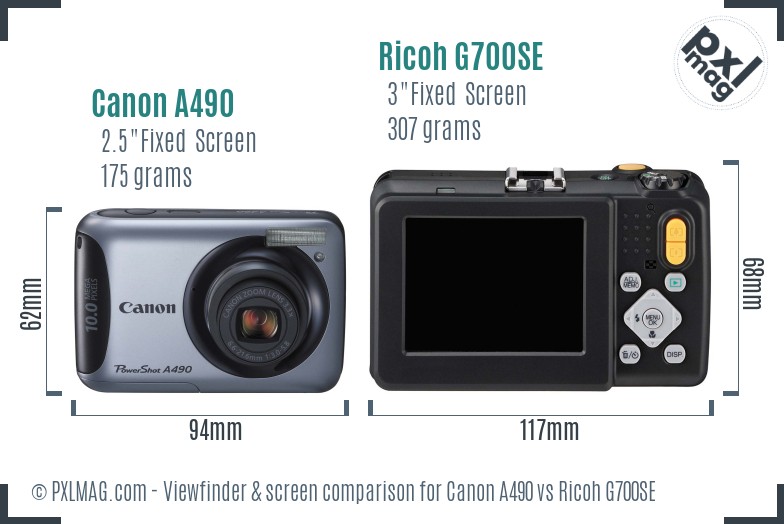 Canon A490 vs Ricoh G700SE Screen and Viewfinder comparison