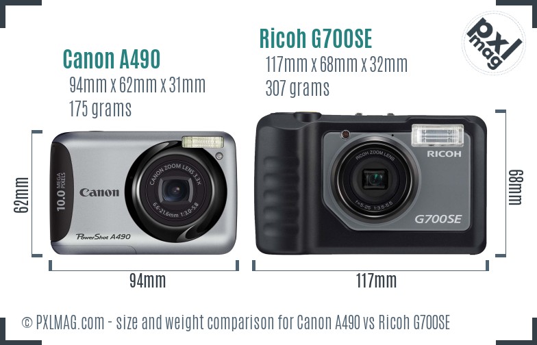 Canon A490 vs Ricoh G700SE size comparison
