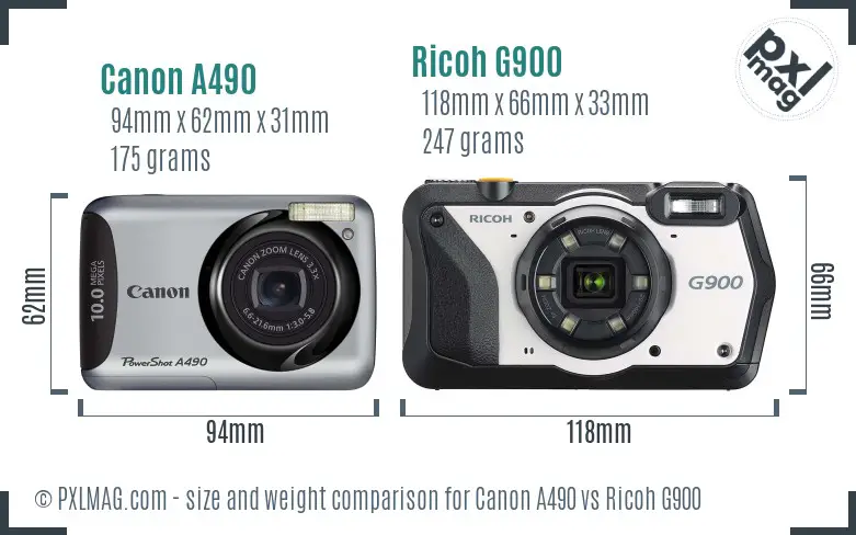 Canon A490 vs Ricoh G900 size comparison Canon A490 vs Ricoh G900 size comparison