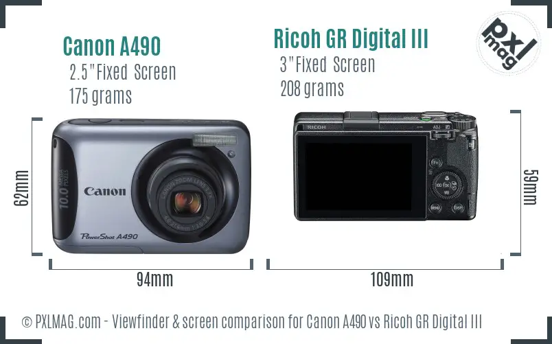 Canon A490 vs Ricoh GR Digital III Screen and Viewfinder comparison Canon A490 vs Ricoh GR Digital III Screen and Viewfinder comparison