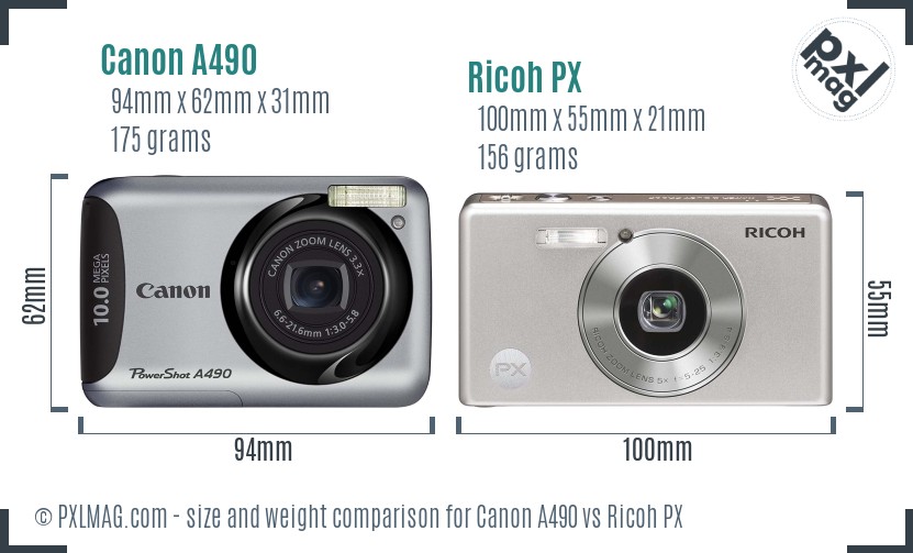 Canon A490 vs Ricoh PX size comparison
