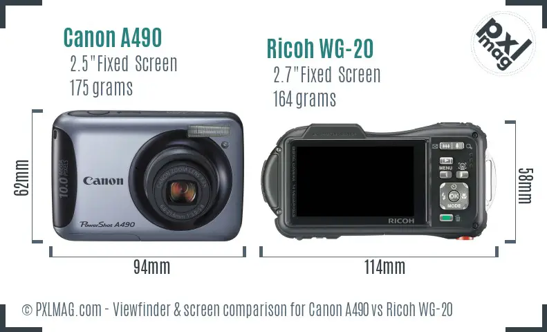 Canon A490 vs Ricoh WG-20 Screen and Viewfinder comparison