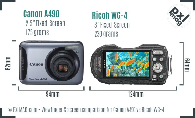 Canon A490 vs Ricoh WG-4 Screen and Viewfinder comparison