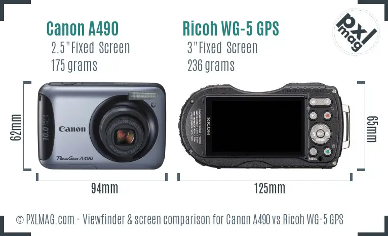 Canon A490 vs Ricoh WG-5 GPS Screen and Viewfinder comparison