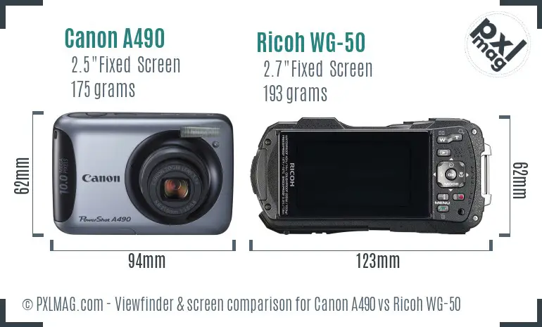 Canon A490 vs Ricoh WG-50 Screen and Viewfinder comparison