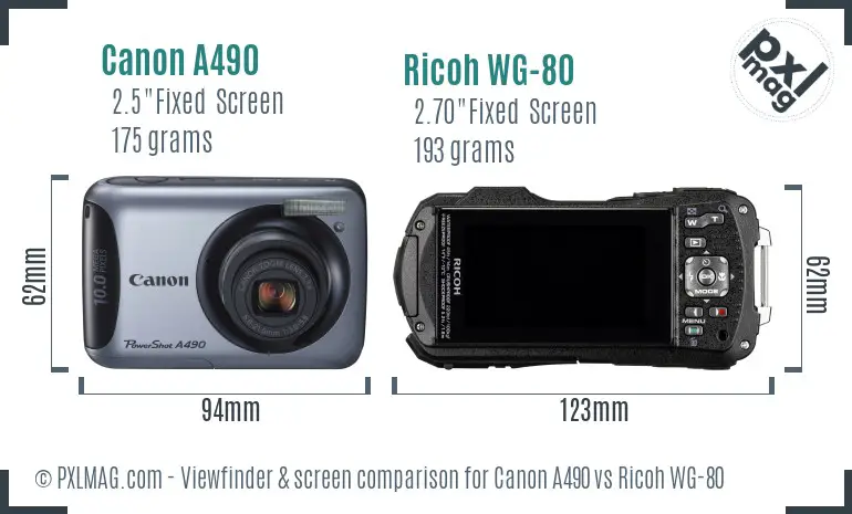 Canon A490 vs Ricoh WG-80 Screen and Viewfinder comparison