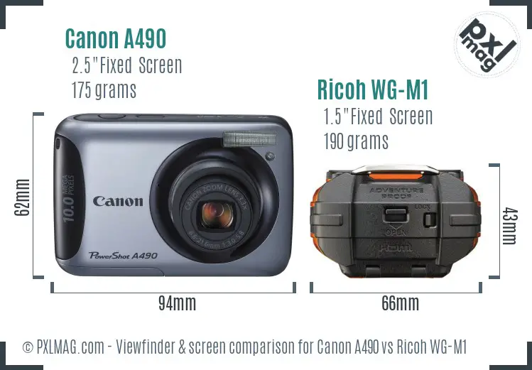 Canon A490 vs Ricoh WG-M1 Screen and Viewfinder comparison