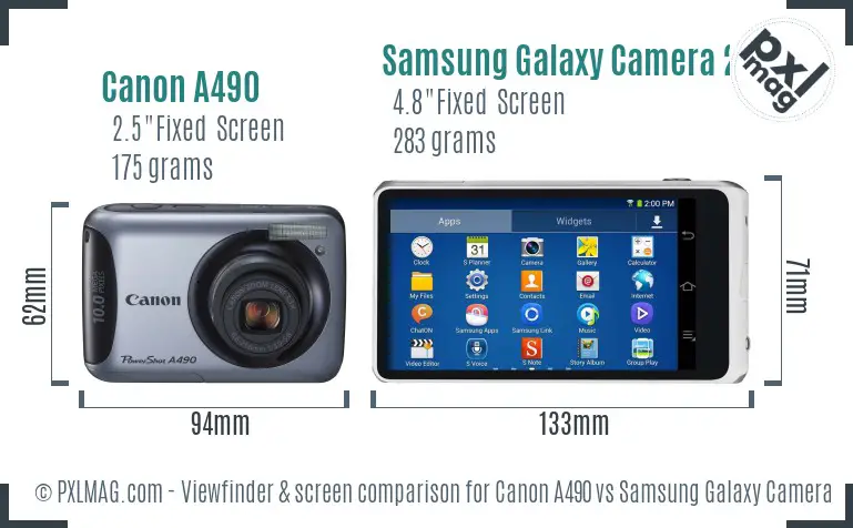 Canon A490 vs Samsung Galaxy Camera 2 Screen and Viewfinder comparison Canon A490 vs Samsung Galaxy Camera 2 Screen and Viewfinder comparison