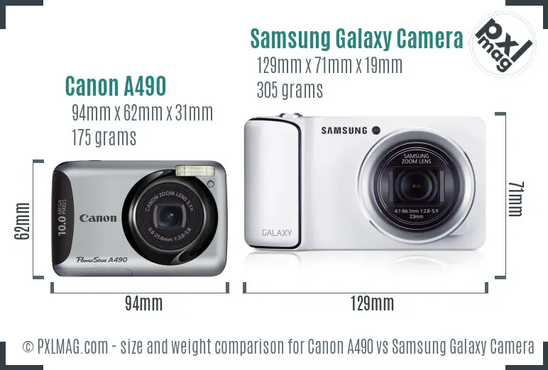 Canon A490 vs Samsung Galaxy Camera 3G size comparison