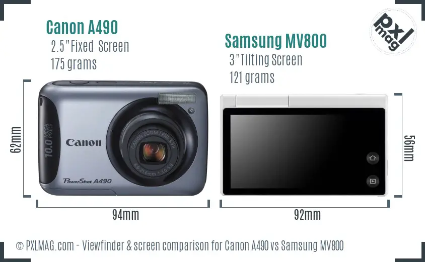 Canon A490 vs Samsung MV800 Screen and Viewfinder comparison